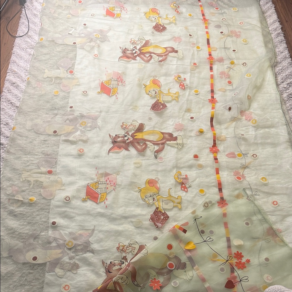 Vintage Tom & Jerry Cartoon Character Multicolor mint silk material 108x107